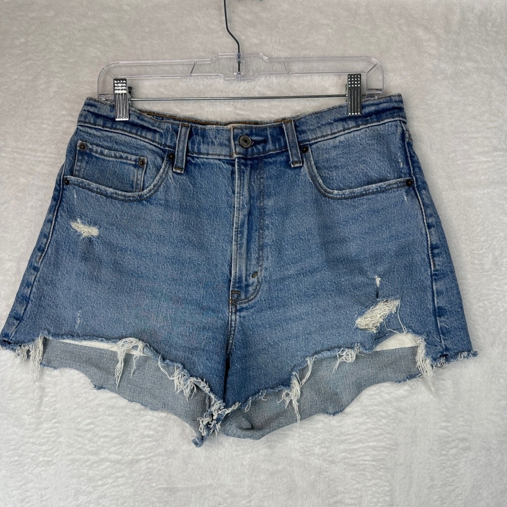 Abercrombie & Fitch The Mom Short Women 10 Blue Curve Love High Rise Distressed